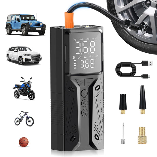 Gerbala 6000mAh Portable Electronic Air Pump - 150PSI Electric Bike Pump with Digital Display and LED Light - Battery Compressor Air Pump for Vehicles, Bikes, Balls, and more