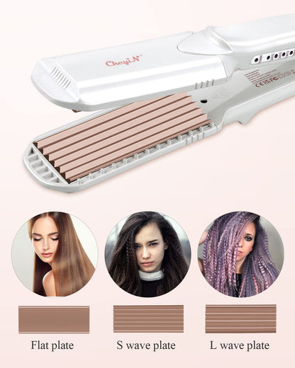CkeyiN Hair Crimping Iron with 3 Interchangeable Plates, Hair Waver for Fluffy Hairstyle, Curling Iron for Women Adjustable Temperature Hair Straightener Curling Wand Corn Styling Tool