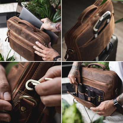 DONBOLSO Laptop Bag San Francisco - Brown Leather Shoulder Bag for Laptop and Tablet - High-quality Briefcase for Notebook up to 17 inches - Stylish Bag for Men and Women