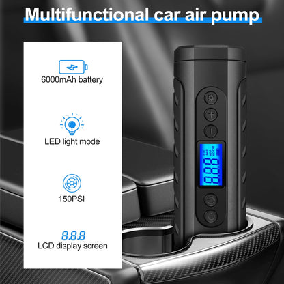 NWOUIIAY Electric Bike Air Pump 6000mAh Mini Portable Bike Air Pump Air Compressor 150 PSI with Digital Display USB Charging Suitable for Cars Motorcycles Bicycles Ball Games