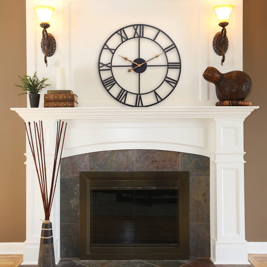 SkyNature Wall Clock Large Vintage, 60cm Industrial Decor Wall Clocks with Roman Numerals, Quiet No Ticking Black Metal Clock, Retro Clock for Living Room, Kitchen, Bedroom, Office, Farmhouse.