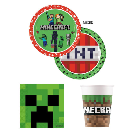 Procos - Minecraft birthday decorations, 52-piece set, paper plates, cups, and napkins for children's birthday parties, party supplies