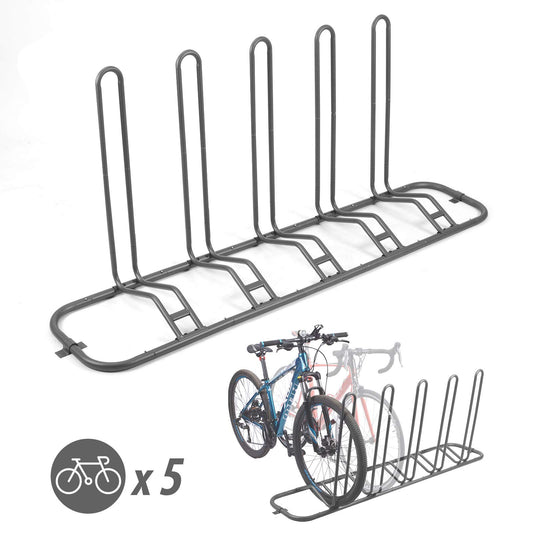 Bike stand floor for 5 bikes - Adjustable dual-use bike rack indoor & outdoor - Dual bike stand for adults & kids - Ideal for mountain bikes & road bikes.