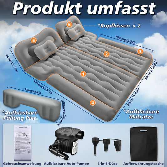 FORMIZON SUV Inflatable Mattress, 180 * 140cm Car Air Mattress, Inflatable Trunk Mattress with Air Pump and 2 Pillows, Portable Double-Sided Thicker Car Bed for Travel Camping Outdoor