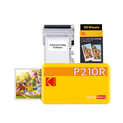 KODAK Mini 2 Retro mobile photo printer for smartphones, mini printer with Bluetooth, 54x86mm, 38 sheet bundle, Yellow