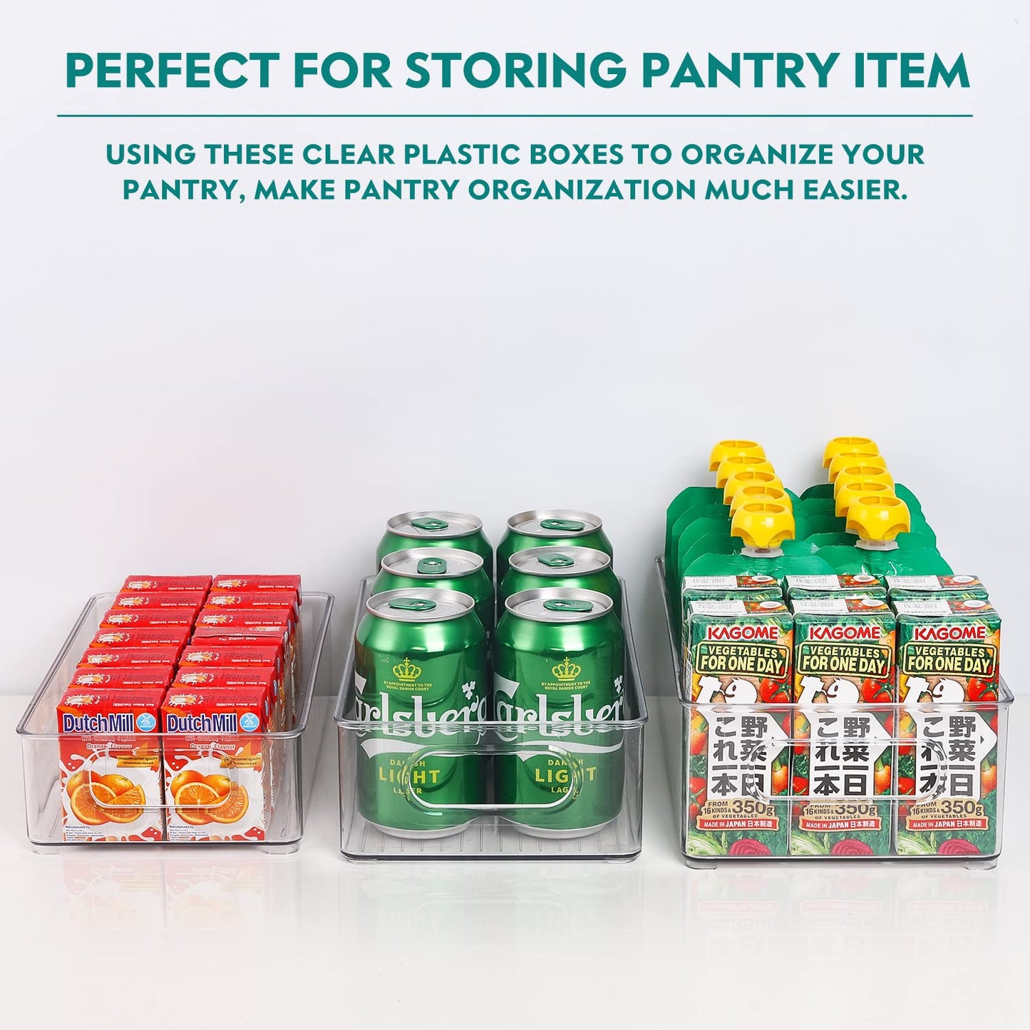THLEITE Fridge Organizer Stackable 9-Piece Set (3 Sizes), High-Quality Pantry Storage Containers with Handle, Transparent Storage Box, Ideal for Kitchen, Fridge, Cabinets - BPA Free