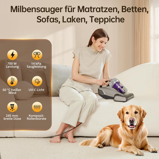Jimmy JV35 mattress vacuum cleaner with UV-C light, 700W power, hot air function, double cyclone, bed vacuum and mattress cleaner for mattresses, beds, sofas.