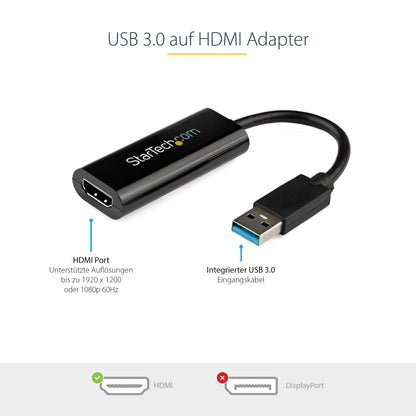 StarTech.com Adapter, USB 3.0 to HDMI - 1080p (1920 x 1200) - Video display adapter for dual/multiple monitors with external graphics card (USB32HDES)