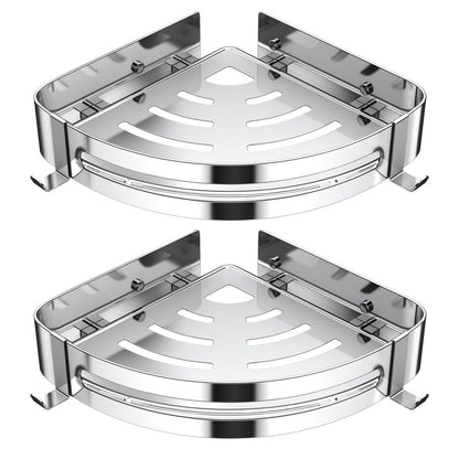 Strength Enemy Shower Caddy No Drilling, Shower Corner Shelf, Shower Caddy with 4 Hooks, Stainless Steel Shower Caddy for Bathroom Kitchen (2 Pack, Silver)