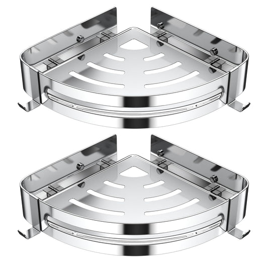 Strength Enemy Shower Caddy No Drilling, Shower Corner Shelf, Shower Caddy with 4 Hooks, Stainless Steel Shower Caddy for Bathroom Kitchen (2 Pack, Silver)