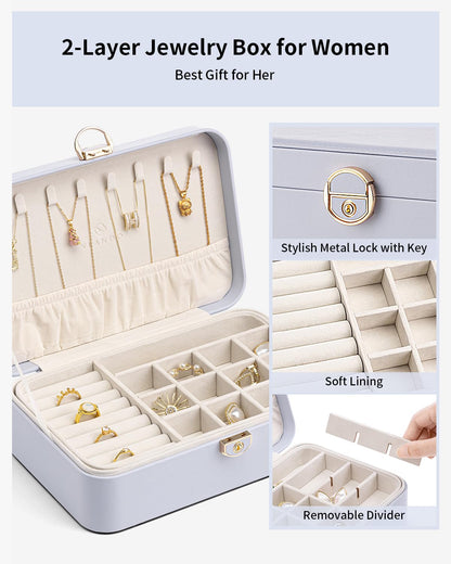 Vlando Jewelry Box for Girls Women, Double-layer Jewelry Case, Lockable Jewelry Box, Jewelry Storage Box for Rings Earrings Bracelets, Jewelry Organizer