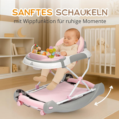 BRONEA® 4-in-1 Baby Walker for ages 6 months and up | Walker with rocking function and musical play panel | Adjustable height, foldable design | Features quiet wheels and brakes for safety