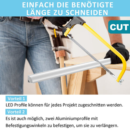 LED Aluminum Profile 12 × 1M, V-Shaped LED Profile for LED Strips, LED Channels with White Milky Cover, End Caps, and Mounting Materials (LED Strips/Band up to 10 mm incl)