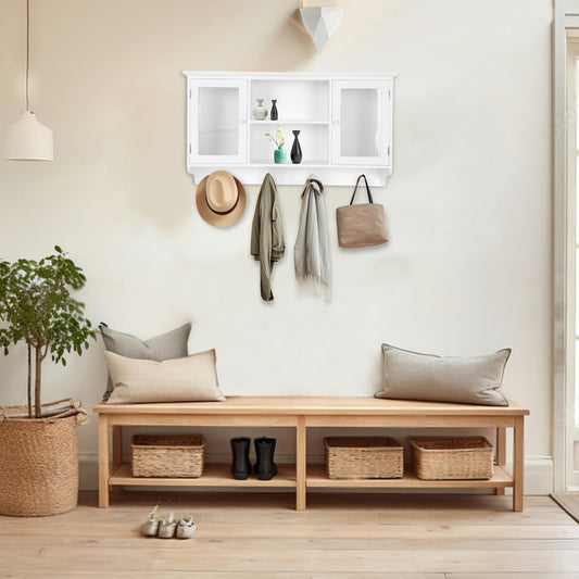 DRULINE wall coat rack white - modern coat rack made of MDF wood, matt lacquered - with sturdy metal hooks, ideal for hallway, bedroom, office - space-saving wall mounting, stylish storage.
