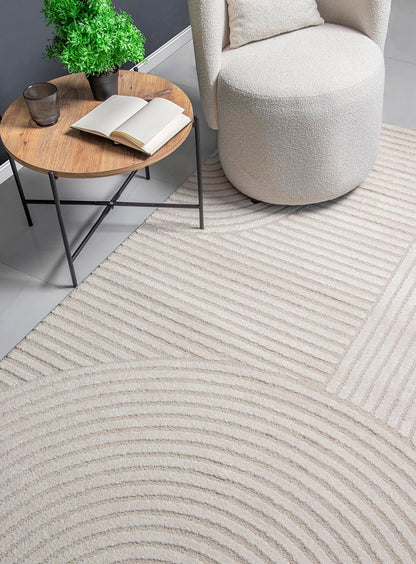 The carpet Everest - modern short pile rug for living room bedroom with high-low effect, 3D effect, high pile density and pleasantly soft, Cream, 200 x 290 cm