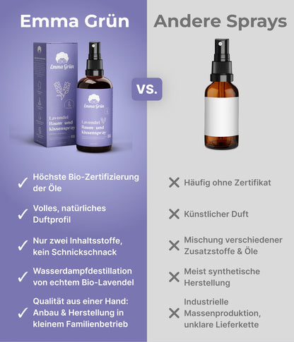 Emma Green® Lavender Spray & Pillow Spray 3x 100ml [ORGANIC QUALITY] - Lavender spray for pillows - With pure Lavandula Angustifolia - Lavender pillow spray for falling asleep - Lavender oil spray
