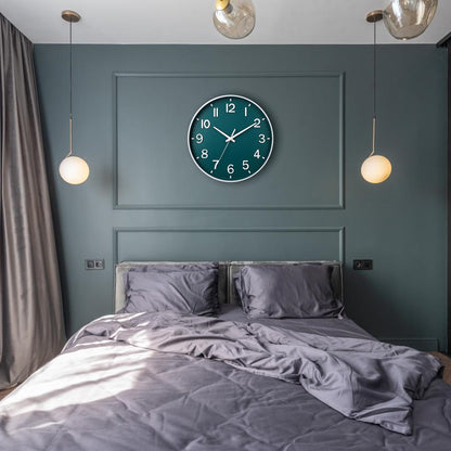 HZDHCLH Silent Wall Clock 30 cm No Ticking, Modern Battery Operated Clock for Home, Kitchen, Living Room, Office, Wall Decor (Dark Green)