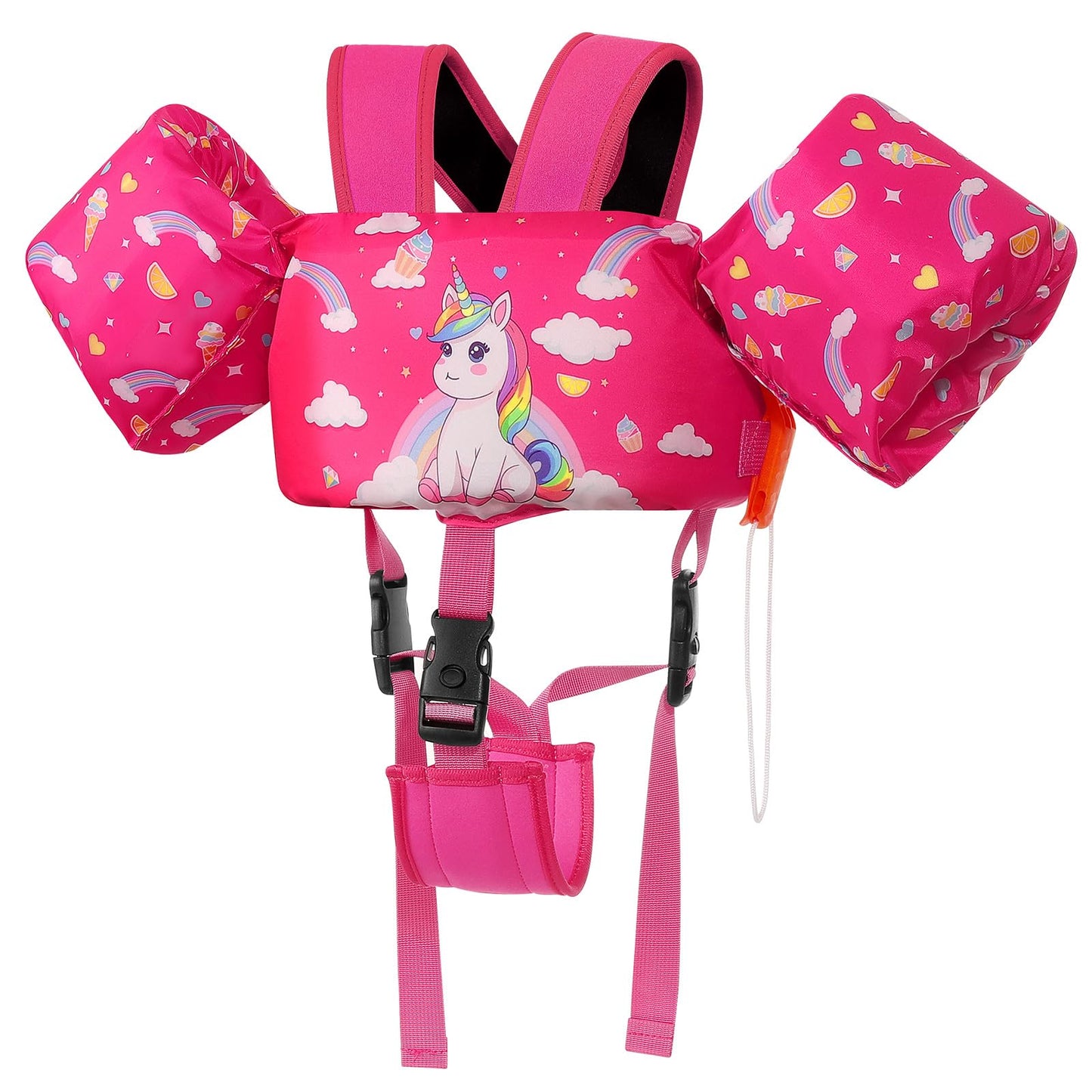 MoKo children's arm floats, toddler swim vest, swimsuit with adjustable strap, swim jacket water wings pool float, sea swimming aid for water sports learning swimming accessories, pink unicorn.