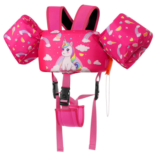 MoKo children's arm floats, toddler swim vest, swimsuit with adjustable strap, swim jacket water wings pool float, sea swimming aid for water sports learning swimming accessories, pink unicorn.