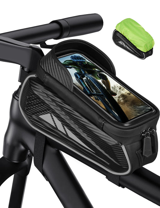 Vitalismo Bicycle Frame Bag Waterproof Handlebar Bag for smartphones up to 7 inches Phone mount Phone holder Top tube bag with TPU sensitive touchscreen for mountain bikes, road bikes (Silver)
