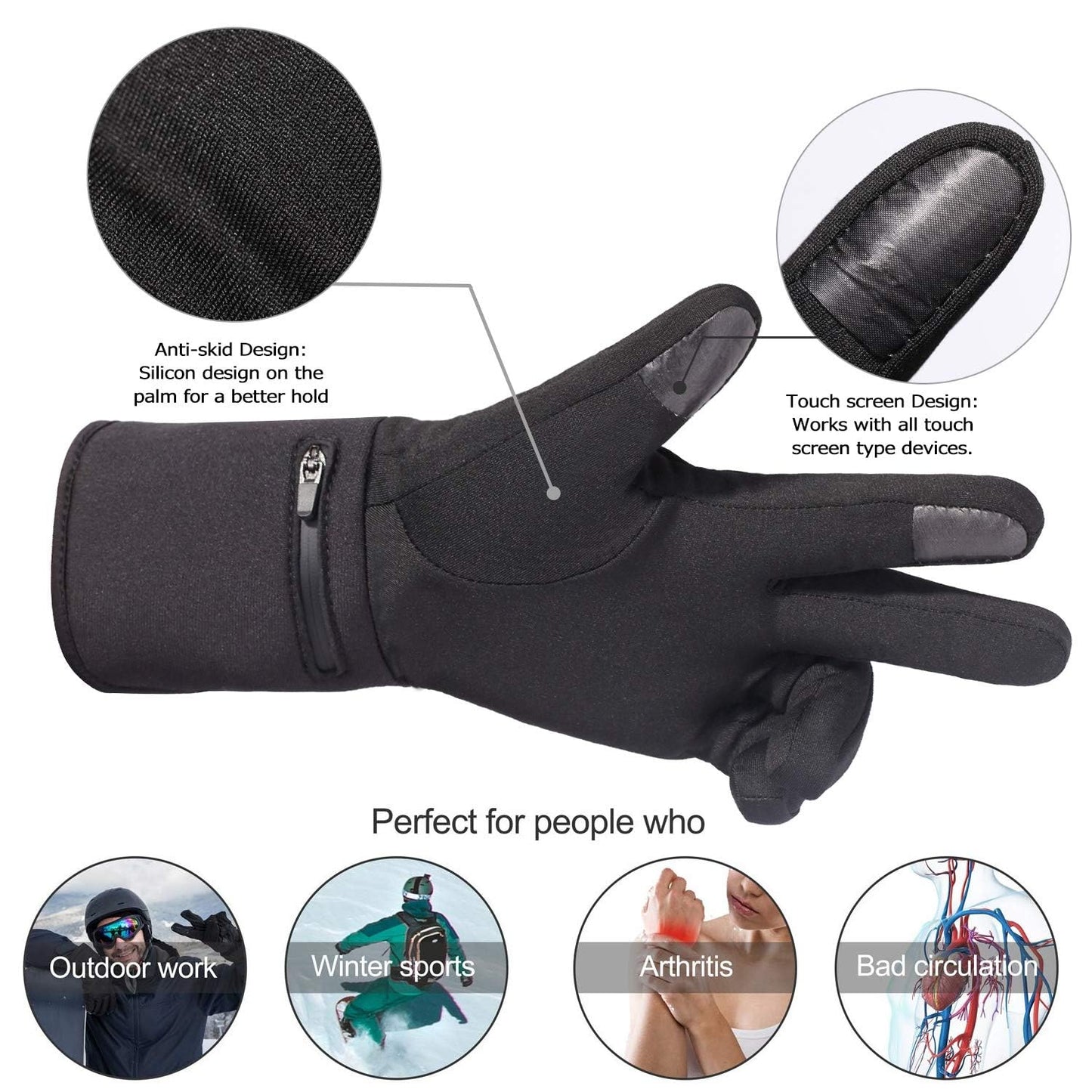 Electric heated gloves for men and women, rechargeable heated winter gloves for outdoor biking, motorcycling, skiing, snowboarding, and hunting.