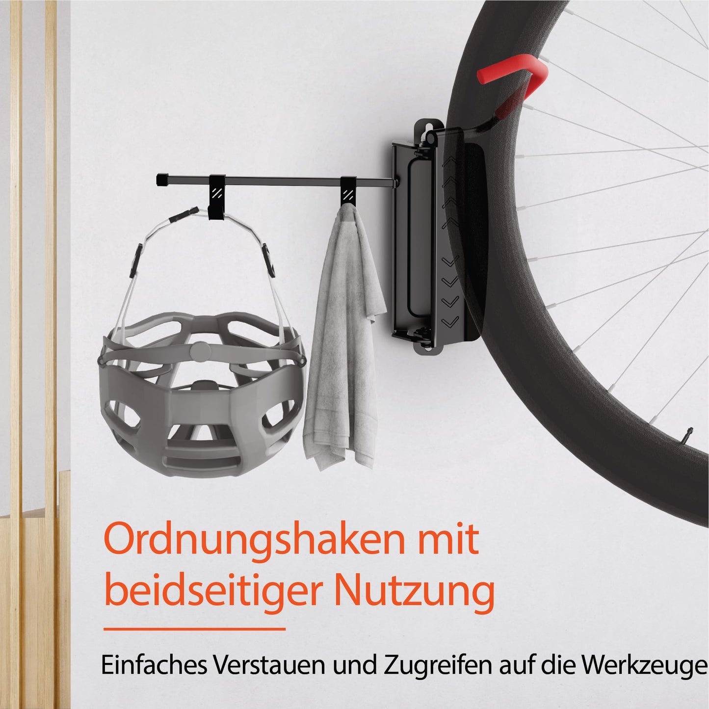 Swiveling vertical bike wall mount with 35 kg load capacity - bike wall mount for e-bike, MTB, and road bike - bike rack with extra soft hooks - bike storage wall mount (1 piece)