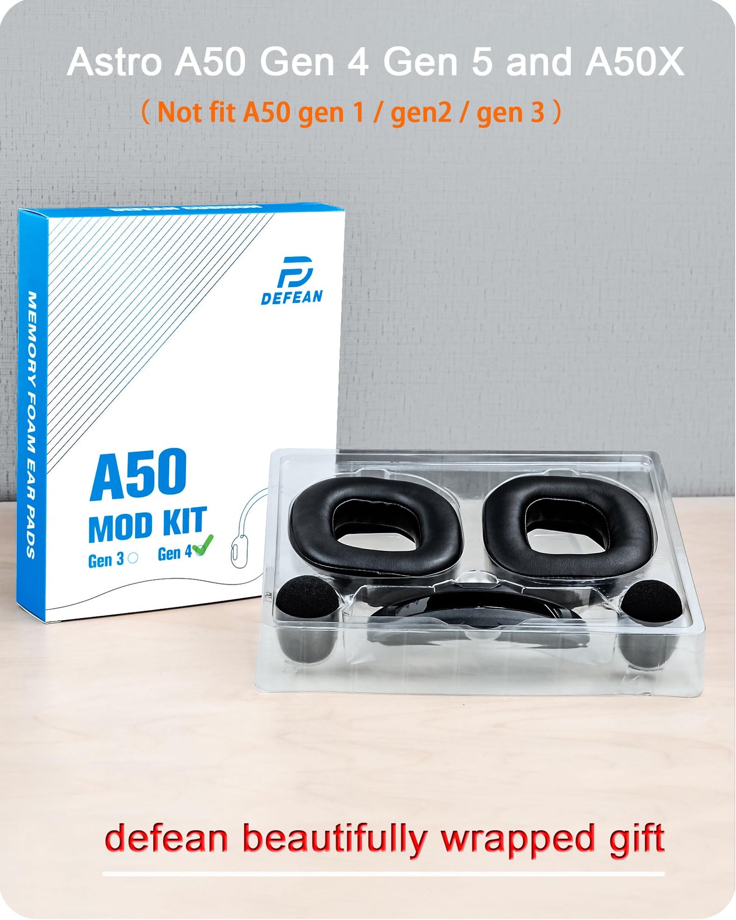 A50 Gen 4 Mod Kit - defean Replacement Ear Pads and Headband Compatible with Astro A50 Gen 4, Gen 5, and A50X Headset. Features high density noise cancelling foam with extra thickness.