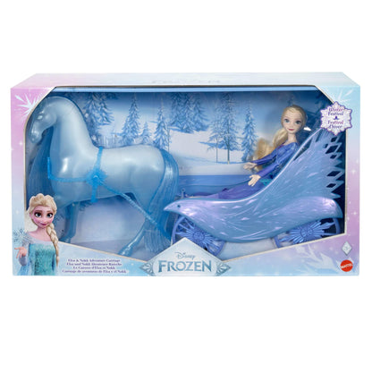 Mattel Disney Frozen Elsa Fashion Doll with removable dress and shoes, mystical Nokk in horse form, and adventure carriage, inspired by "Frozen: Winterfest", JBG56.