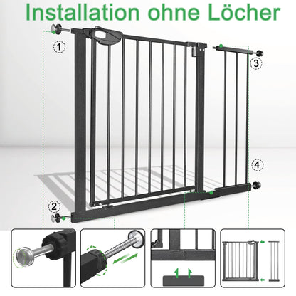 JOIEYOU stair gate without drilling, 95-105 cm door guard gate for children and pets, one-handed opening, black