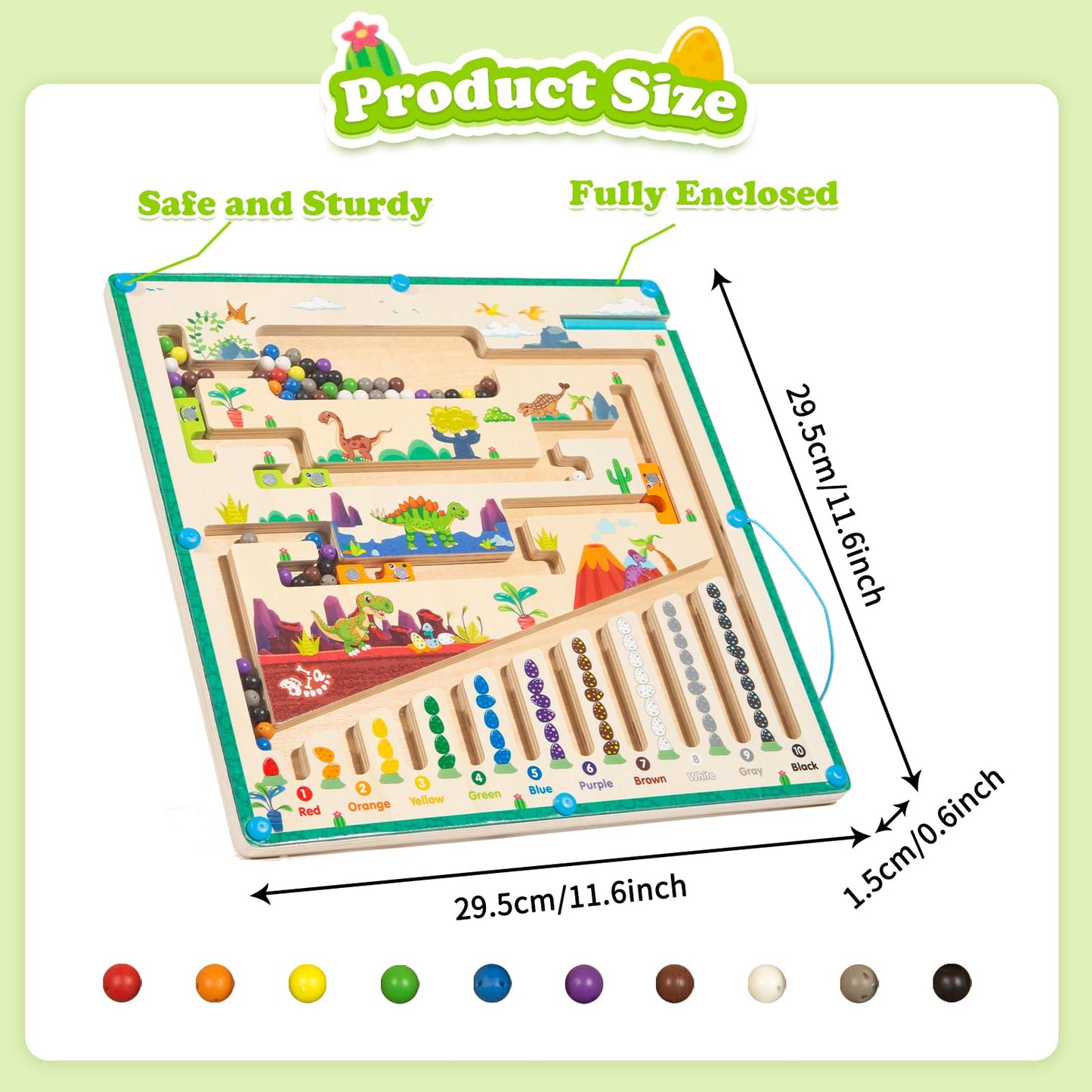 Smartwo Montessori toy Magnetic Labyrinth game for 3, 4, 5 year olds. Magnetic children's toy for 3 year old boys. Colors & numbers learning toy, wooden toy with dinosaur theme. Birthday gift.