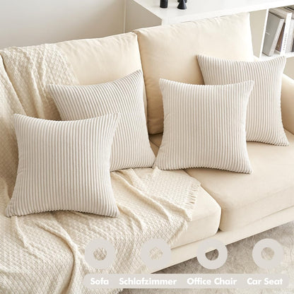 EMEMA pillowcase 40x40 cm Christmas corduroy pillowcases set of 4 decorative cushions cord pillow cover decorative cord cushion soft for sofa living room bedroom cream