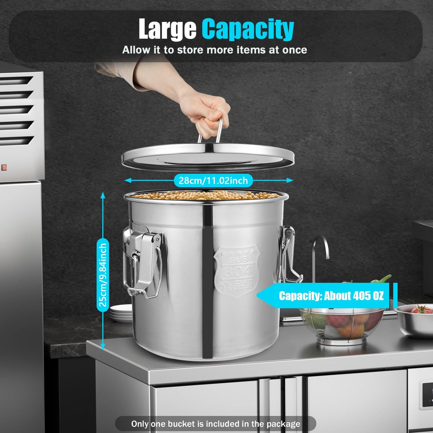 6L/12L Stainless Steel Grain Container Flour Container Airtight Canister Kitchen Cereal Food Storage Container Grain Bin Kitchen Stainless Steel Bucket Kitchen Pail with Lid (12L)