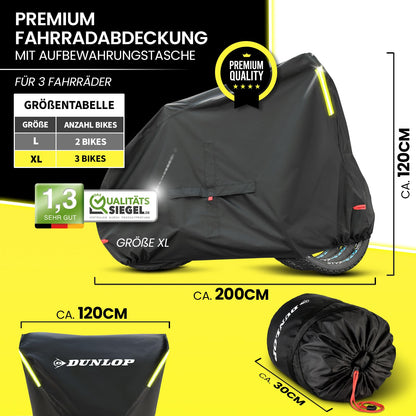 Dunlop Bicycle Garage for 3 bikes - Premium bike cover Anti Rust 200x120x120 cm with carrying bag, battery access, and 2 lock passages I Bicycle protective cover Bike (XL - 3 bikes)