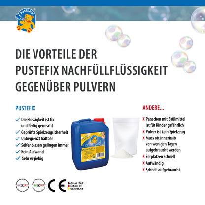 PUSTEFIX - 420869750 Refill canister I 5 l bubble solution I Colorful bubbles I Bubble fun for weddings, children's birthdays, summer parties I Colorful bubbles for kids & adults