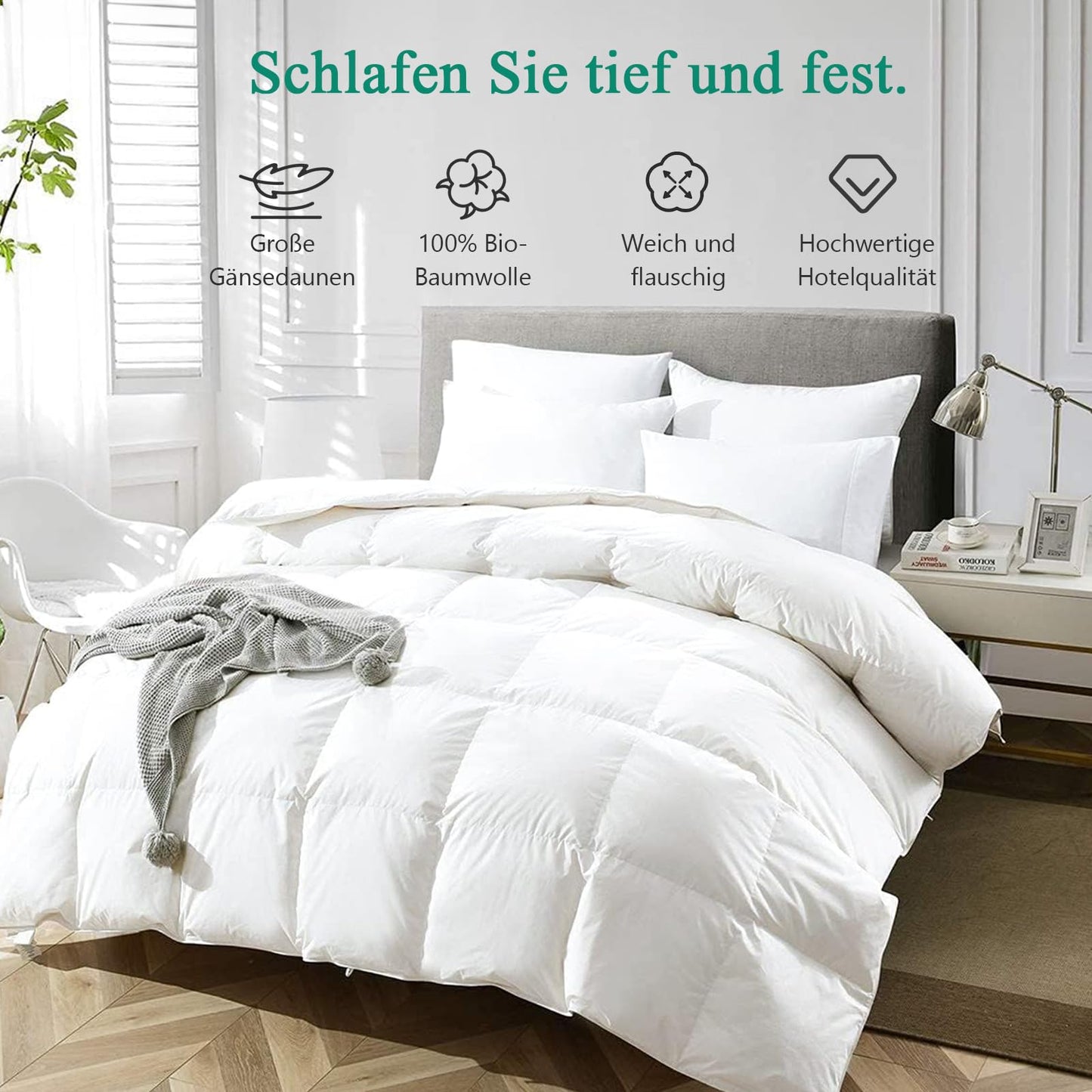 APSMILE Down Comforter 240x260 Winter Extra Warm Duvet 100% Cotton, Winter Duvet with Premium Goose Down, Fluffy Feather Duvet 380gsm without Live Plucking, Thermal Certified