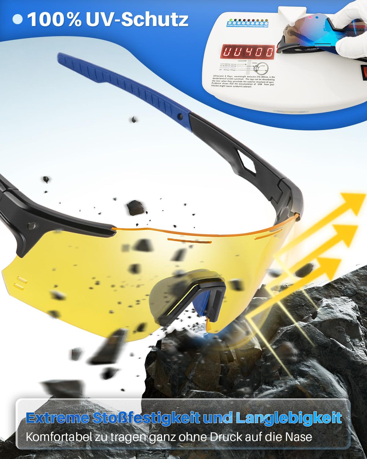 Winyoher fast sunglasses for men and women, windproof and UV400 protection. Lightweight frameless sports glasses with 3 interchangeable lenses for cycling, fishing, biking, and running.