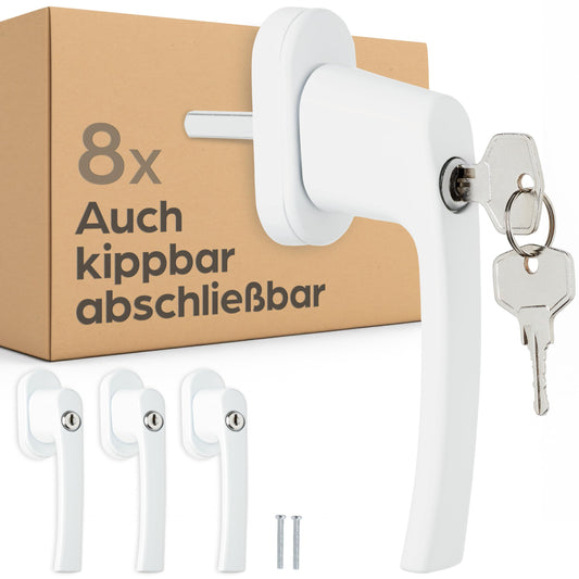 8 Lockable Window Handles White - 𝗞𝗶𝗻𝗱𝗲𝗿𝘀𝗶𝗰𝗵𝗲𝗿 - Easy Installation - with 16 universal keys - Reliable Protection