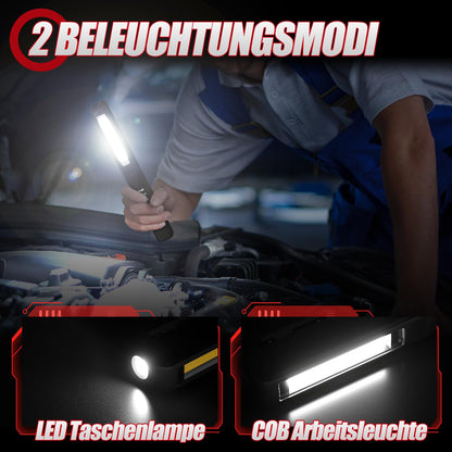 Linkax LED work light workshop lamp 2 pieces, rechargeable LED flashlight, COB hand lamp with magnetic clip for car repair emergency garage tools workshop accessories, dad kids men gift
