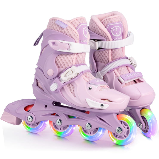 Locavun Kids Inline Skates 4 Sizes Adjustable Inline Skates for Girls Size 26-29 29-34 30-35 Inline skates with 82A PU wheels Rollerskates.