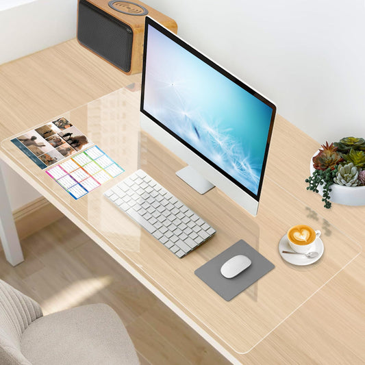 YSWOVUO Desk Pad Transparent, 100x50x0.15 cm Desk Pad Clear, Waterproof Desk Pad Transparent, PVC Table Protection Pad for Office and Home