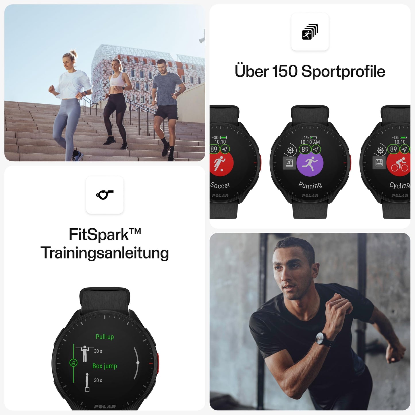 Polar Pacer - GPS running watch - very fast processor - ultralight - bright display - tactile buttons - personalized - heart rate monitor - music control, Night Black, S-L