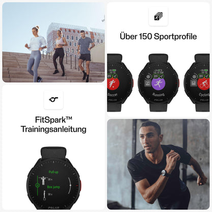 Polar Pacer - GPS running watch - very fast processor - ultralight - bright display - tactile buttons - personalized - heart rate monitor - music control, Night Black, S-L