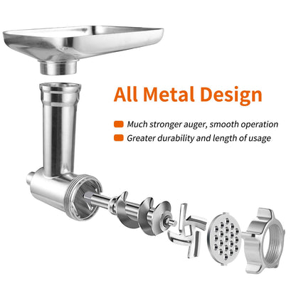 Gdrtwwh meat grinder attachment compatible with all KitchenAid stand mixers - includes 3 sausage stuffing tubes, 2 grinding blades, and 5 grinding plates.