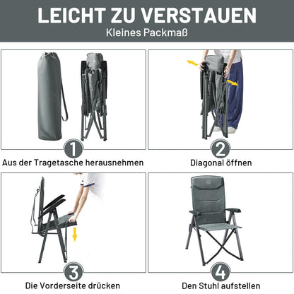 TIMBER RIDGE 2-person Camping Chair Foldable Compact Folded Size Camping Chair 150kg High Backrest with 4 Adjustable Positions with Bag Aluminum Recliner for Garden Balcony RV Grey