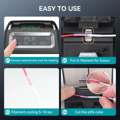 Filament connector with 200 PTFE tube, SUNLU filament splicer for 1.75mm 3D printer filament. Compatible with PLA, PETG, TPU, ABS, PA, Nylon.