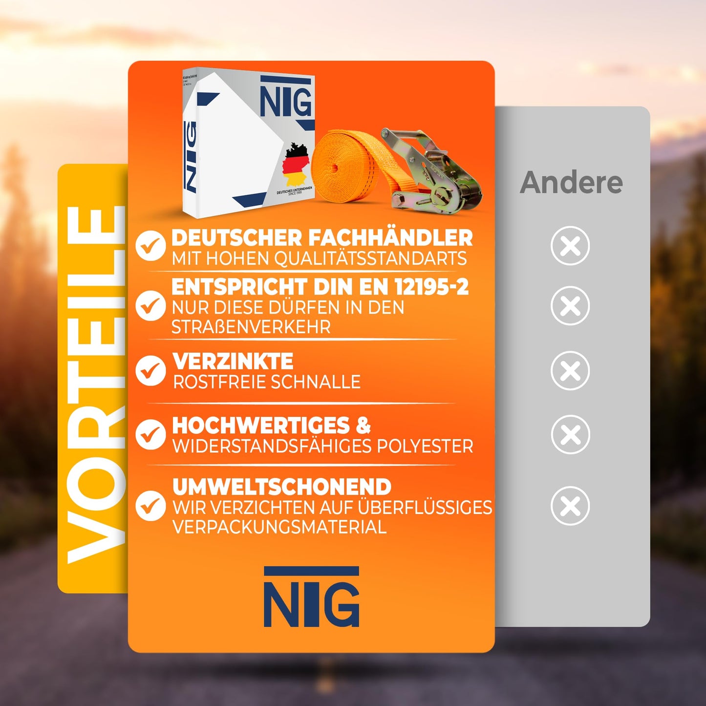 10 pieces of tie-down straps, 4m long, 2t (2000 daN, KG) - TUV/GS tested - one-piece, 35mm wide with galvanized steel ratchet - sturdy & weatherproof -