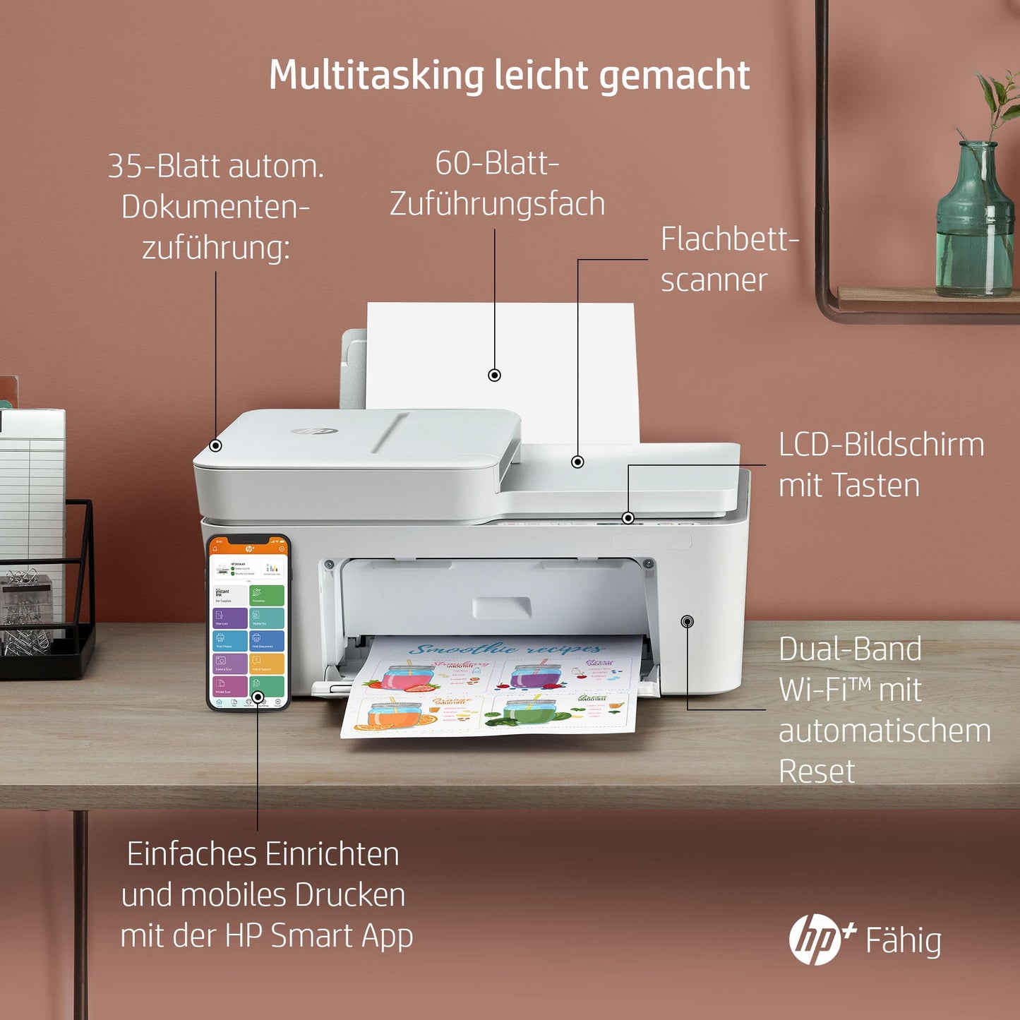 HP DeskJet 4120e multifunction printer (HP+, printer, copier, scanner, mobile fax, Wi-Fi, AirPrint) including 6 months of Instant Ink.