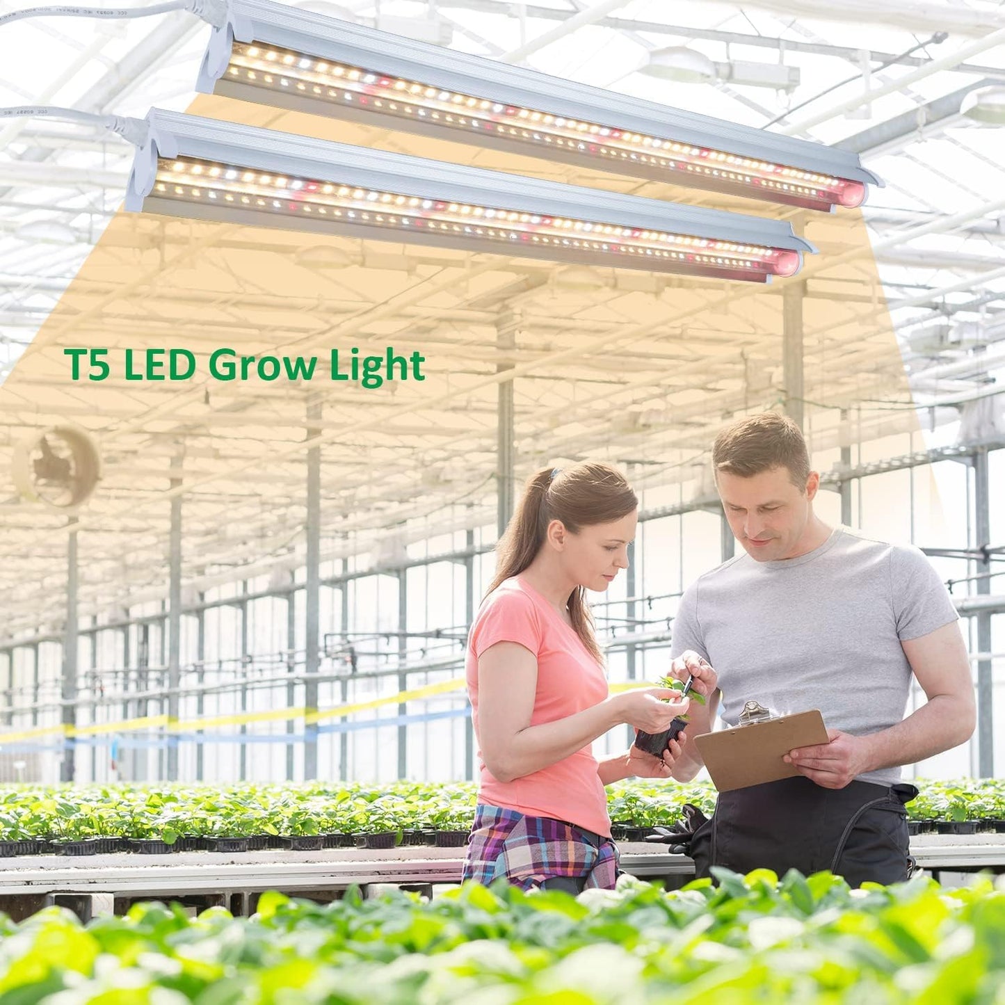 Niello 4Pack T5 Plant Lamp, 42cm LED Grow Light for indoor plants Full Spectrum, 660nm/3000K/6000K plant light with reflector/Daisy Chain for seeding, greenhouse, grow shelves.