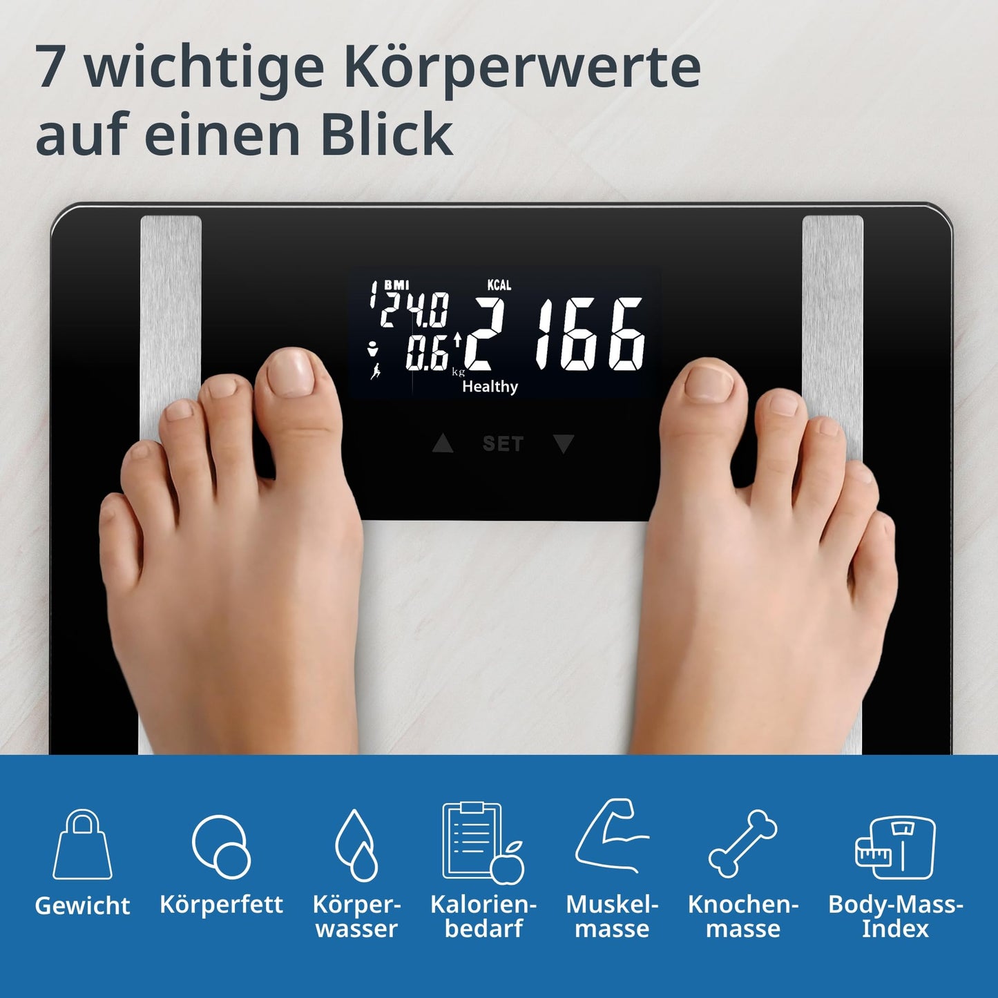 ADE Digital Body Fat Scale Ines up to 200 kg | Best in Test 2024 | Body scale with body fat analysis, BMI, muscle mass, body water, weight, BMR | Scale with user recognition | black