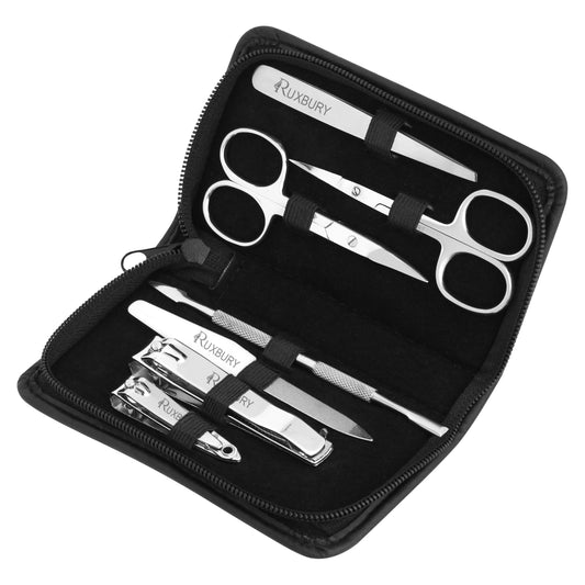 Ruxbury 7-piece manicure pedicure set Stainless steel nail scissors set for women and men nail set packed with leather case